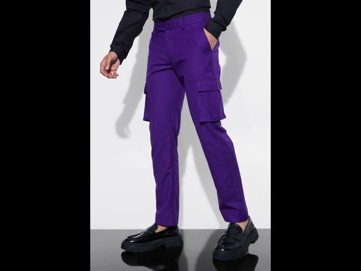 boohooman-mens-slim-fit-tailored-cargo-pants-purple-1