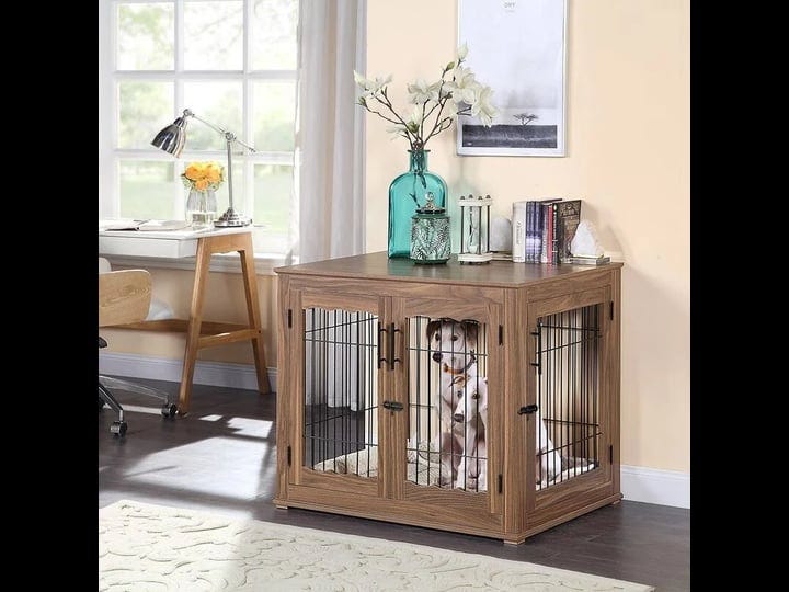 unipaws-crate-wooden-end-table-with-wire-dog-kennel-with-bed-in-walnut-36-5-l-x-27-w-x-31-5-h-large-1