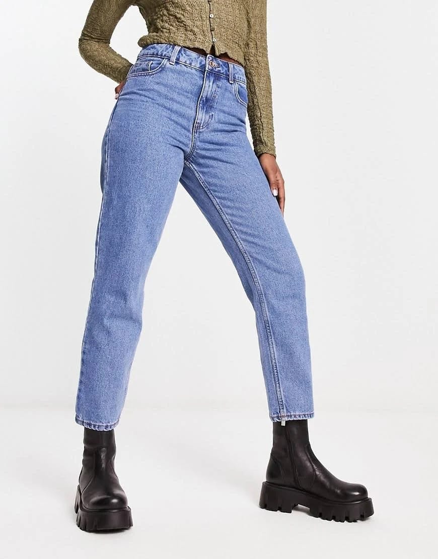 Stylish Modern Mom Jeans in Stonewash Blue | Image