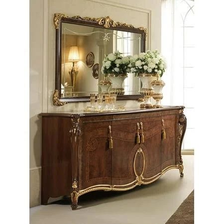 Ornate Italian Walnut 4-Door Buffet with Gold Leaf Accents | Image