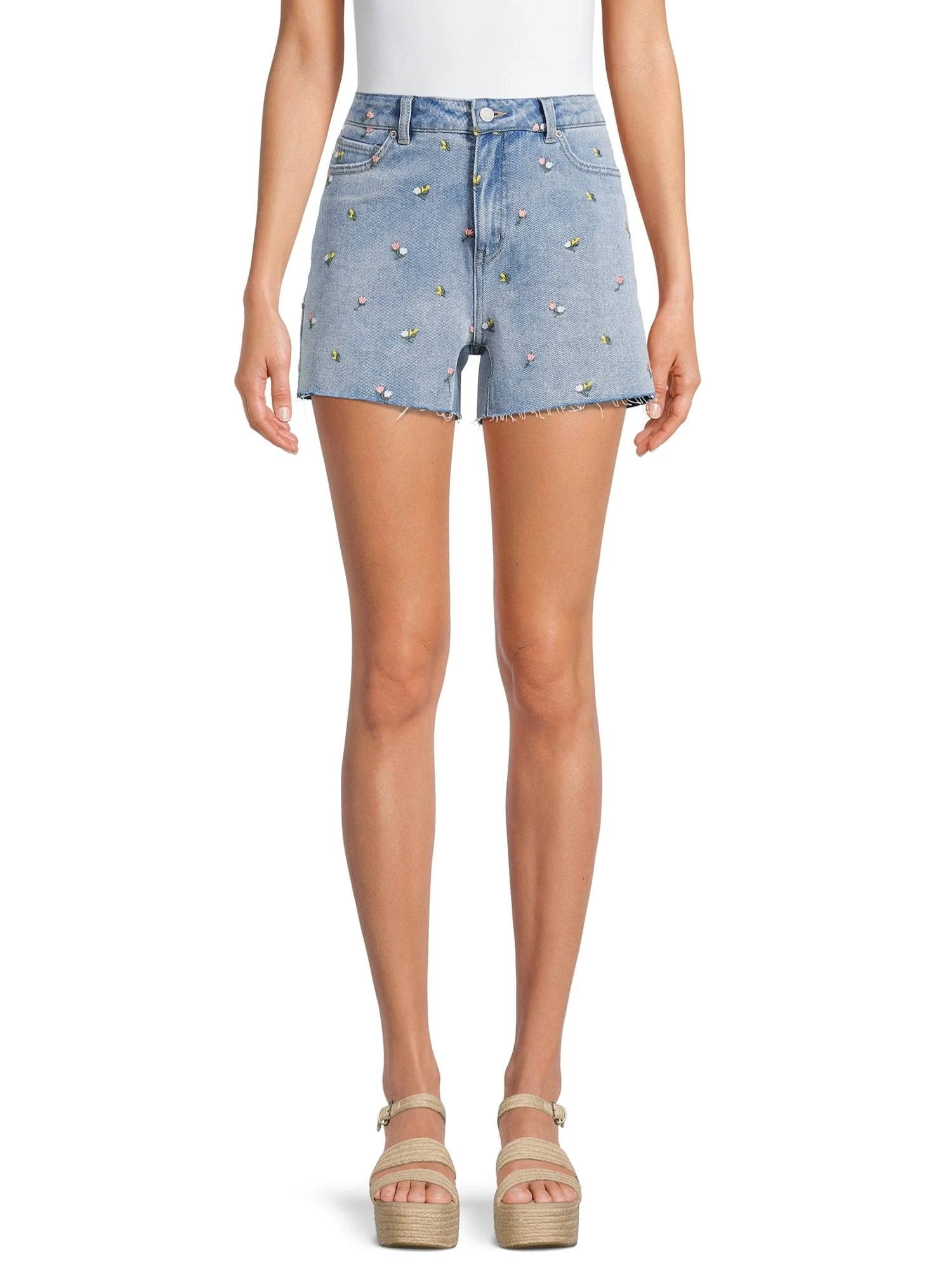 Colorful Embroidered Denim Shorts by Time and Tru | Image