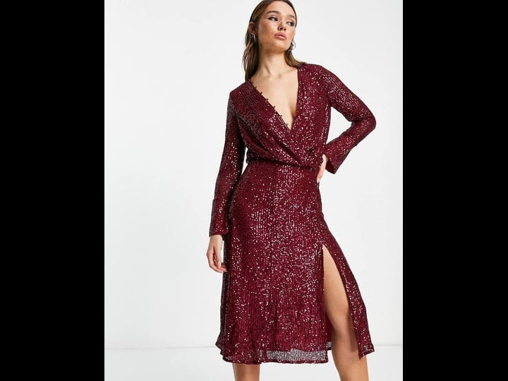 asos-design-sequin-wrap-front-long-sleeve-dress-in-burgundy-at-nordstrom-size-14-us-1