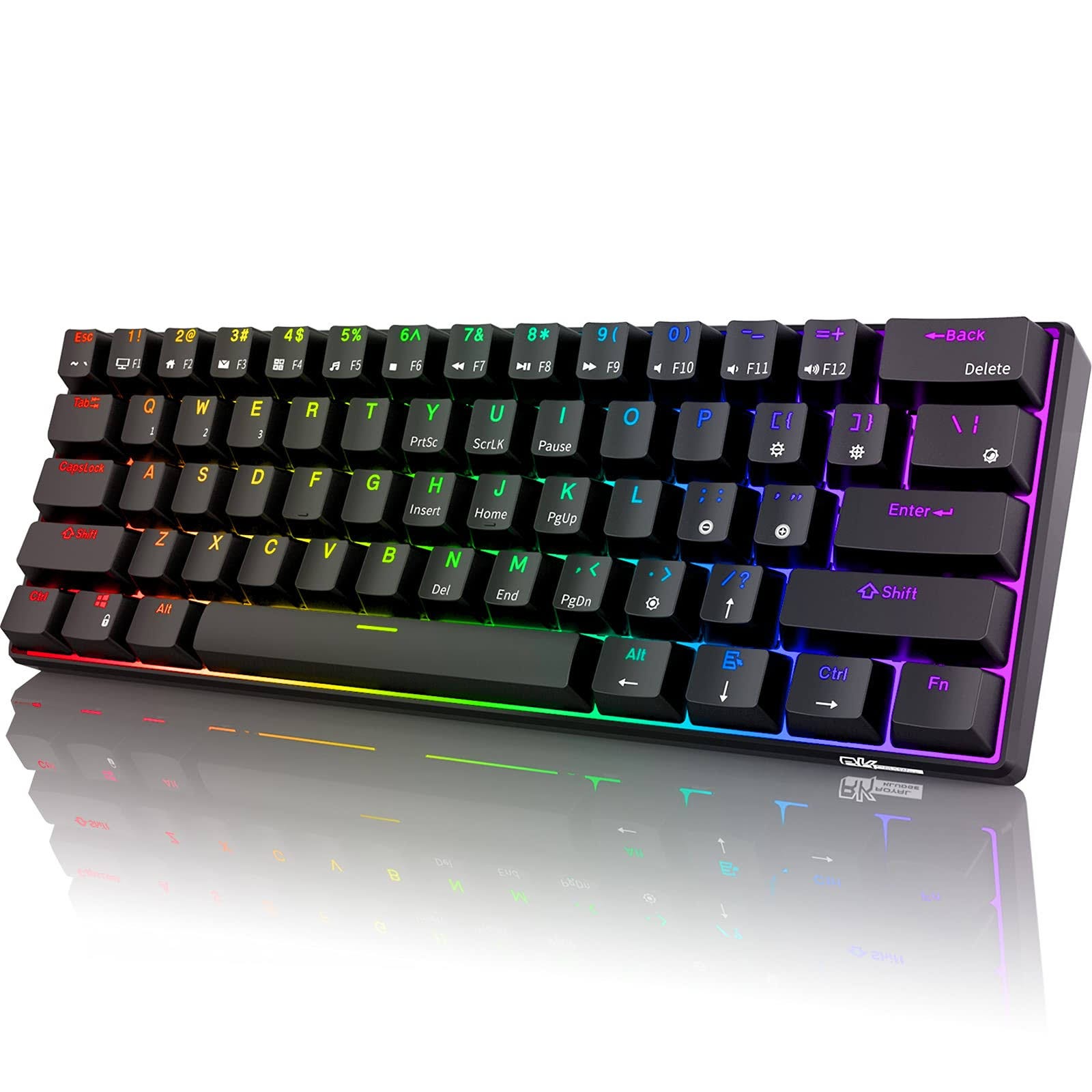 Royal KLUDGE RK61 60% Mechanical Keyboard - 2.4Ghz/Bluetooth/Wired, Wireless Bluetooth, RGB, Coiled Cable | Image