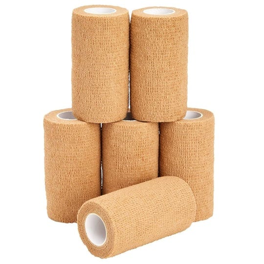 juvale-6-rolls-self-adhesive-bandage-wrap-4-inch-x-5-yards-cohesive-vet-tape-for-first-aid-tan-1