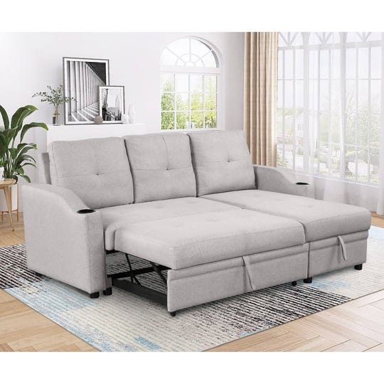 pull-out-sofa-bed-with-storage-chaise-cup-holder-grey-1