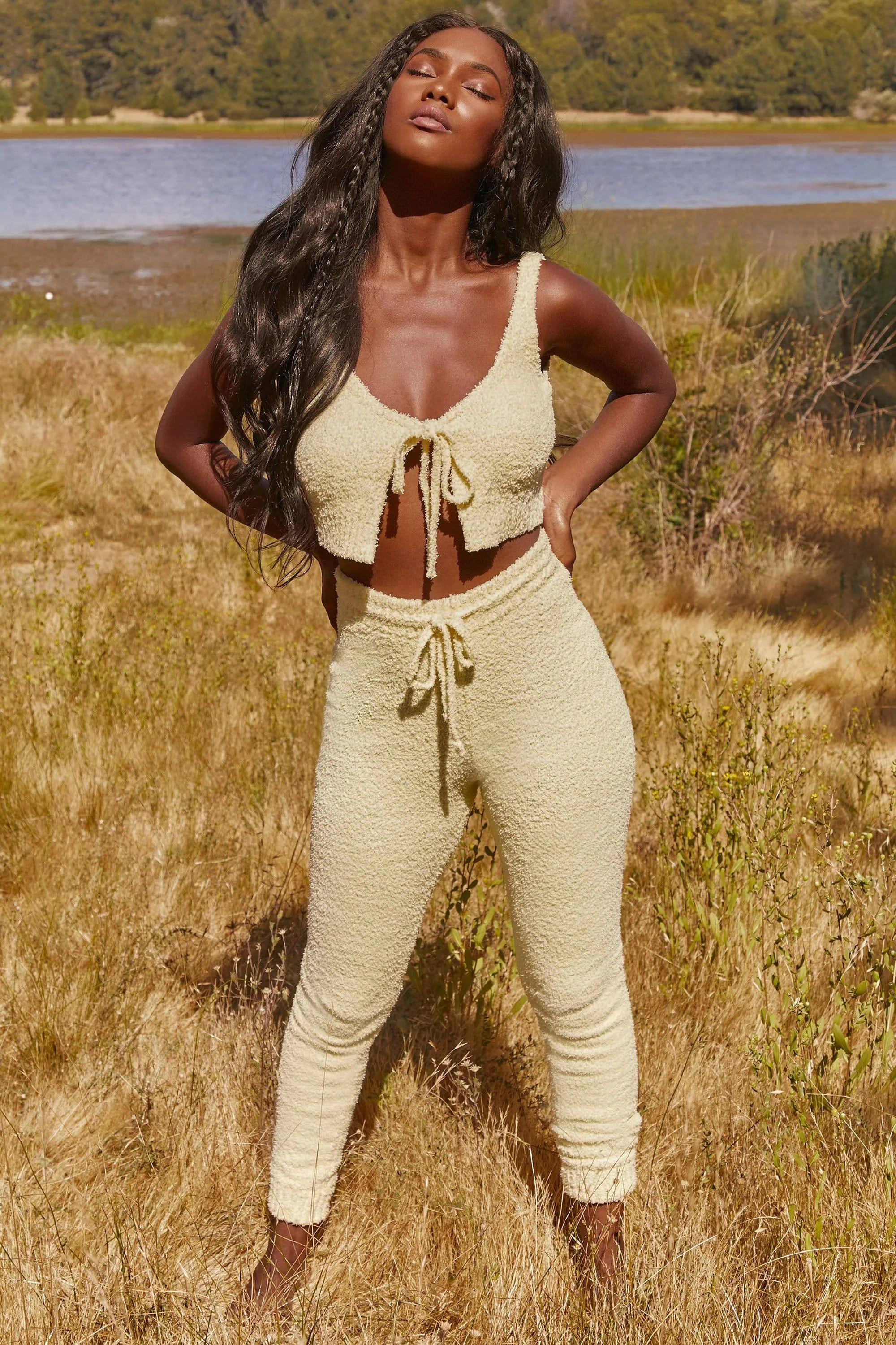 Stylish Yellow Petite Joggers with High Waist and Cuffed Ankles | Image