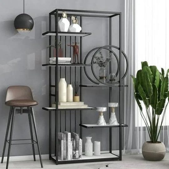 paproos-6-tier-white-bookcase-tall-free-standing-bookshelf-with-black-metal-frame-and-wooden-shelves-1