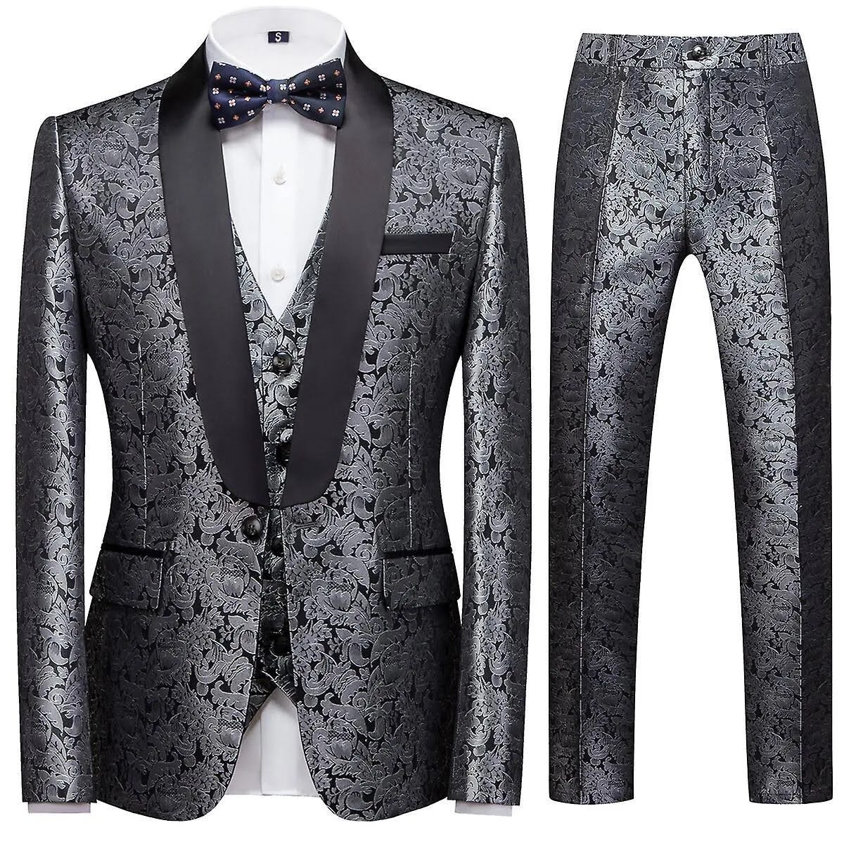 Embroidered Silver Suit for Men - Banquet & Party | Image