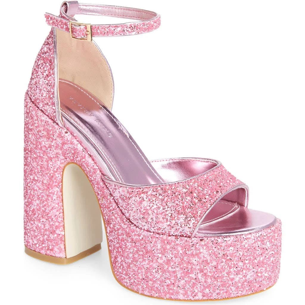 Bali Glitter Pink Iridescent Platform Sandals | Image