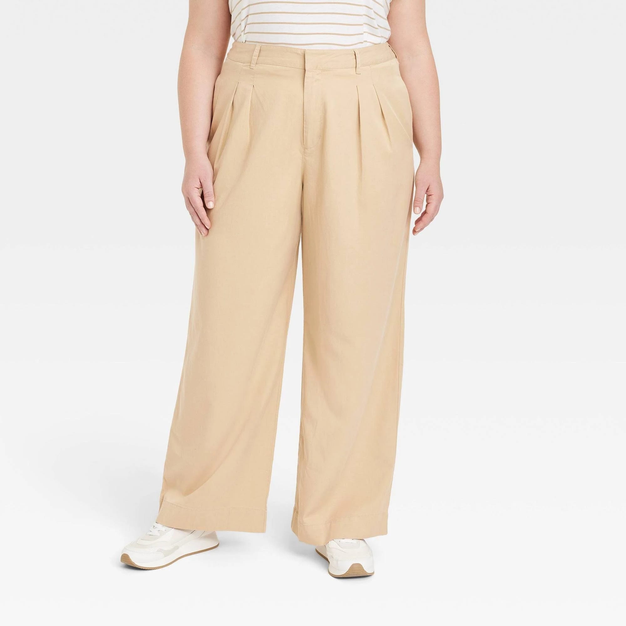 Versatile High-Rise Loose Fit Pleated Khaki Pants | Image