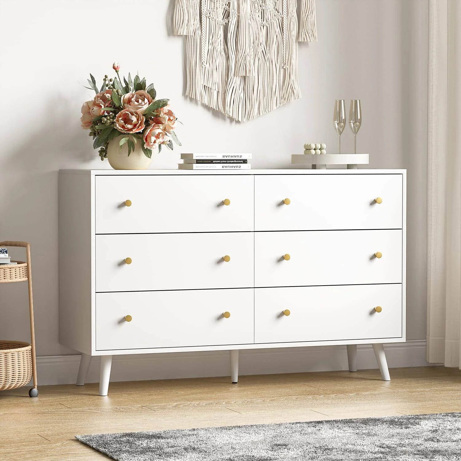 Premium Wood Modern 6-Drawer Dresser for ample storage in the living room | Image