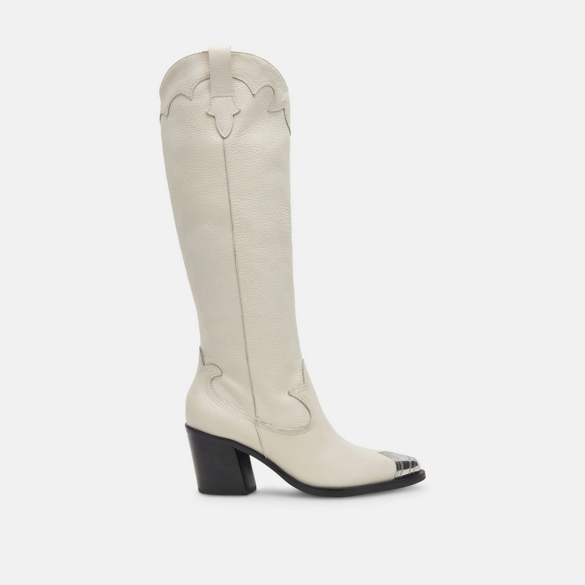 Stylish White Leather Boot with Western Details | Image