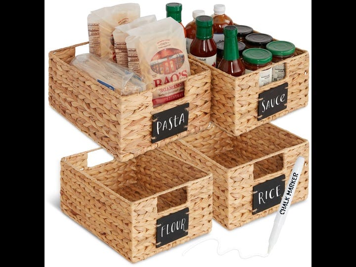 best-choice-products-set-of-4-12in-woven-water-hyacinth-pantry-baskets-w-chalkboard-label-chalk-mark-1