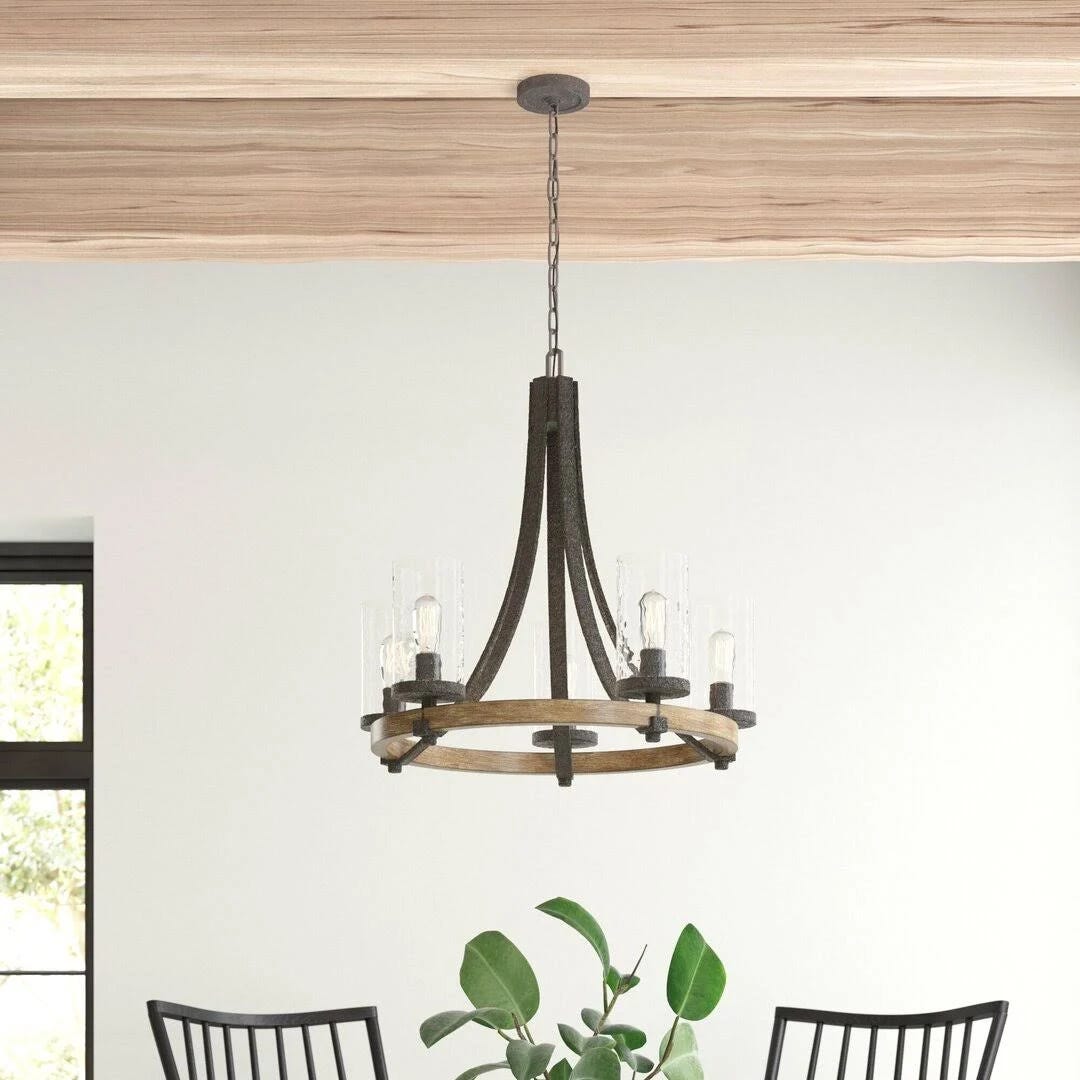 Distressed Wagon Wheel Chandelier: Rustic Indoor Light Fixture | Image