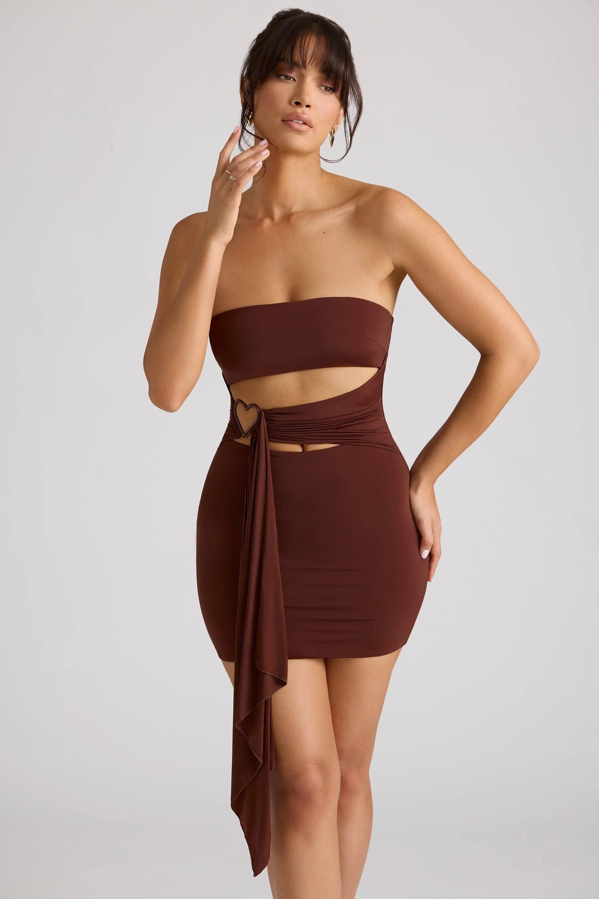Strapless Brown Bandeau Mini Dress for a Stylish Date | Image
