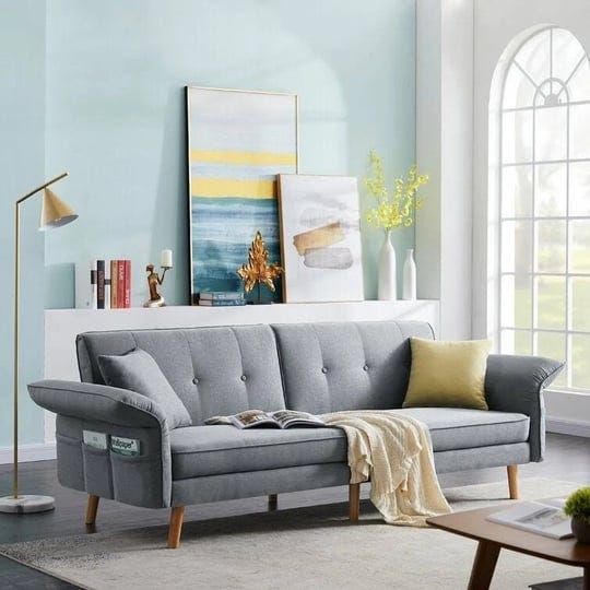 denosen-convertible-futon-sofa-bed-with-adjustable-armrest-backrest-grey-1