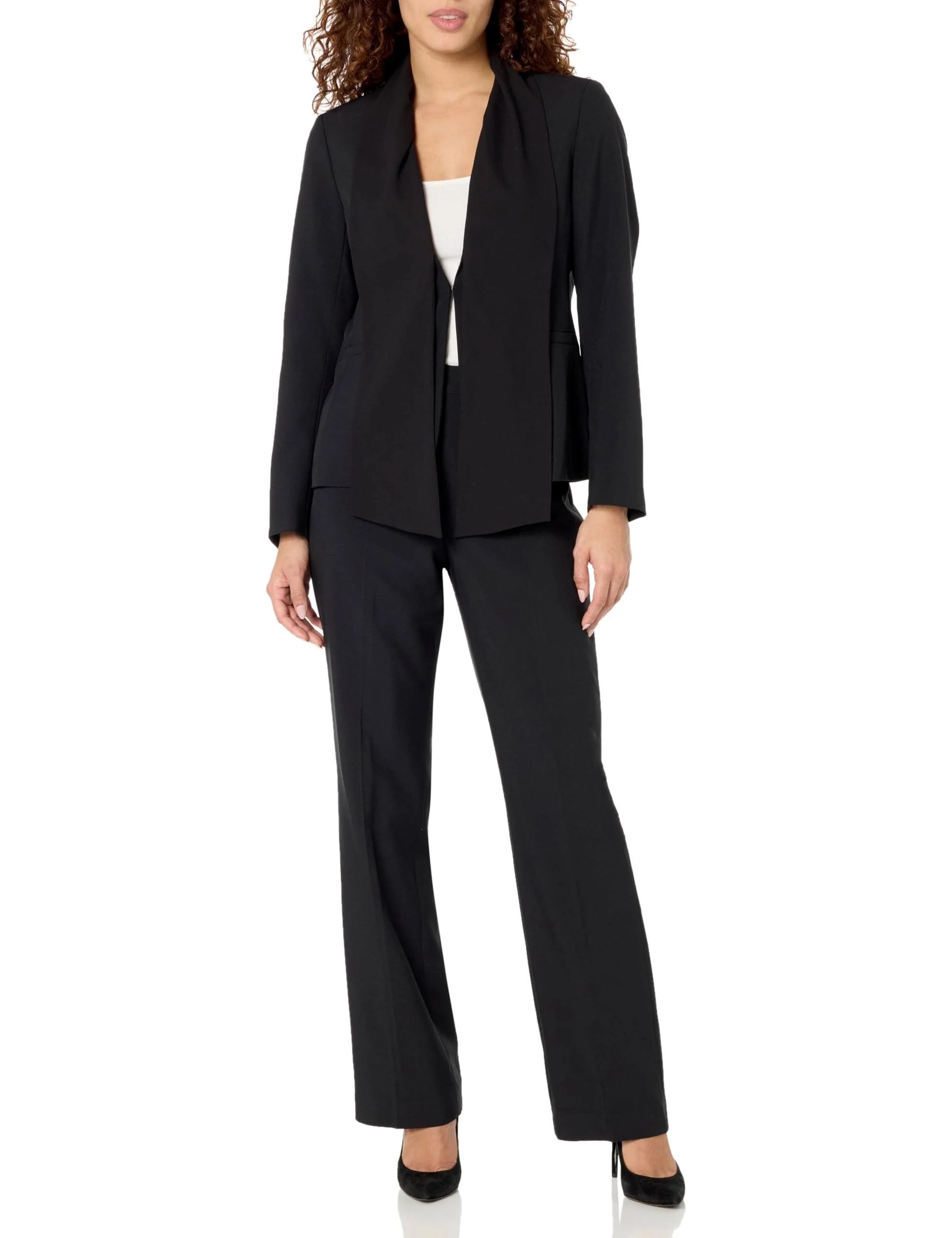 Elegant Black Scarf Collared Jacket and Pant Set for Women | Image
