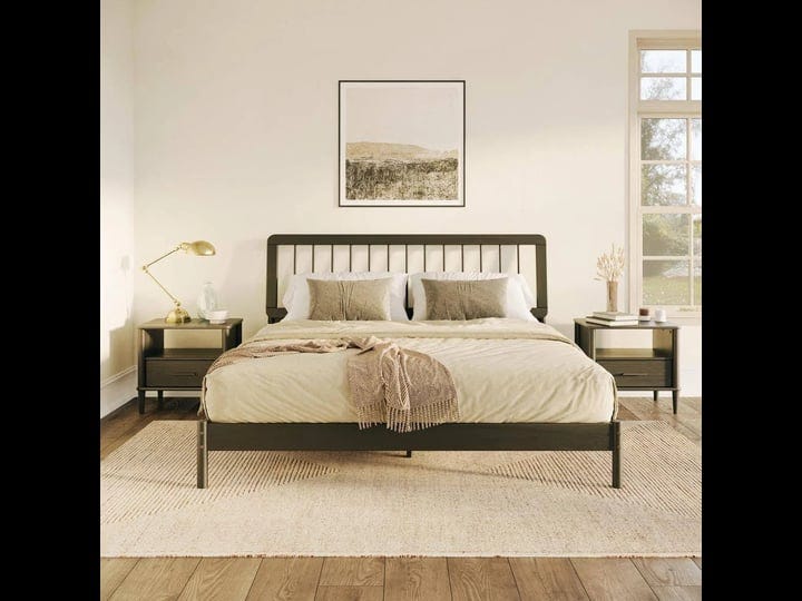 mid-century-modern-black-solid-wood-frame-king-platform-bed-1