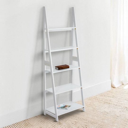 70-rubberwood-ladder-bookshelf-5-tier-storage-a-shaped-frame-white-1