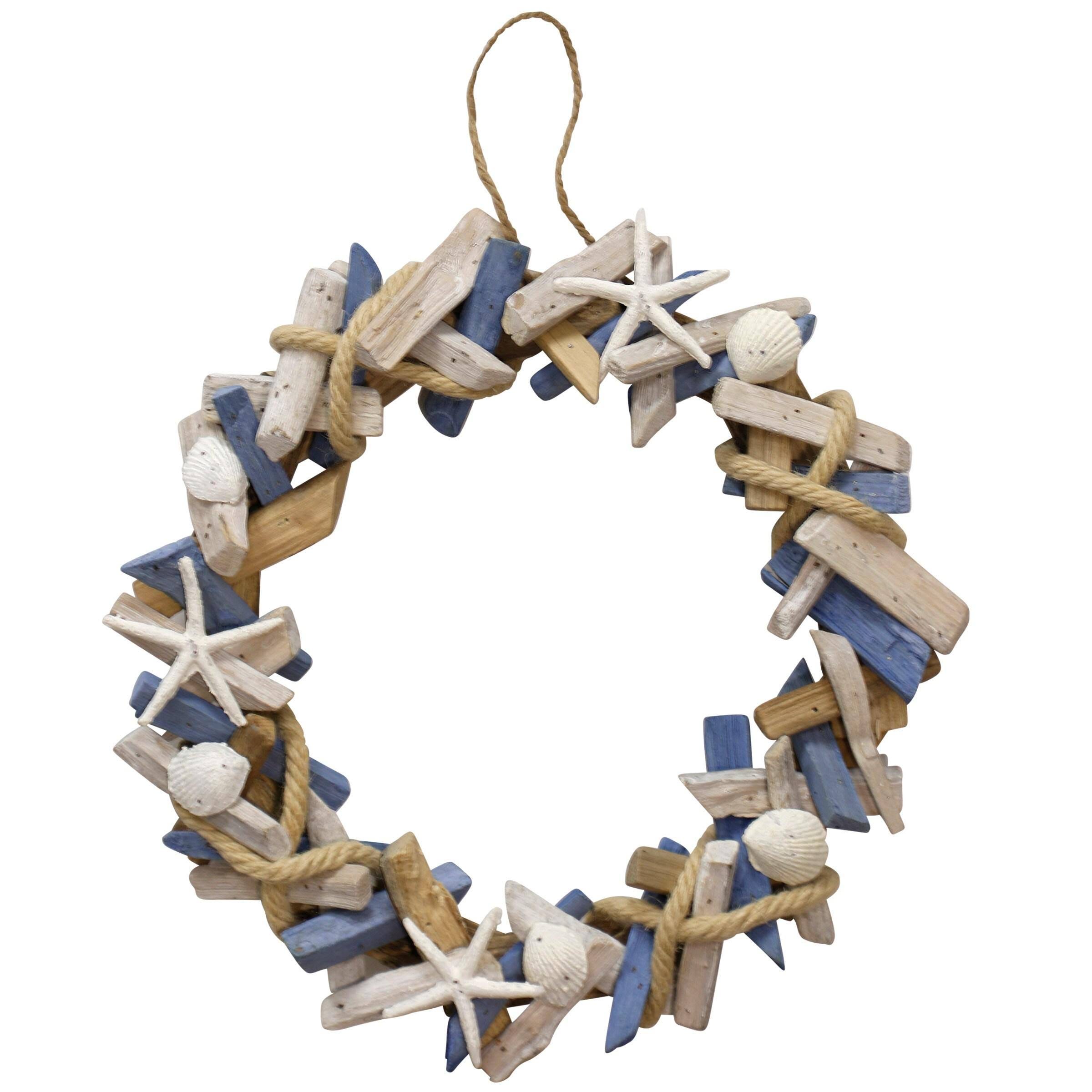 Hand Assembled Wooden Blue Wreath with Seaside Accents | Image