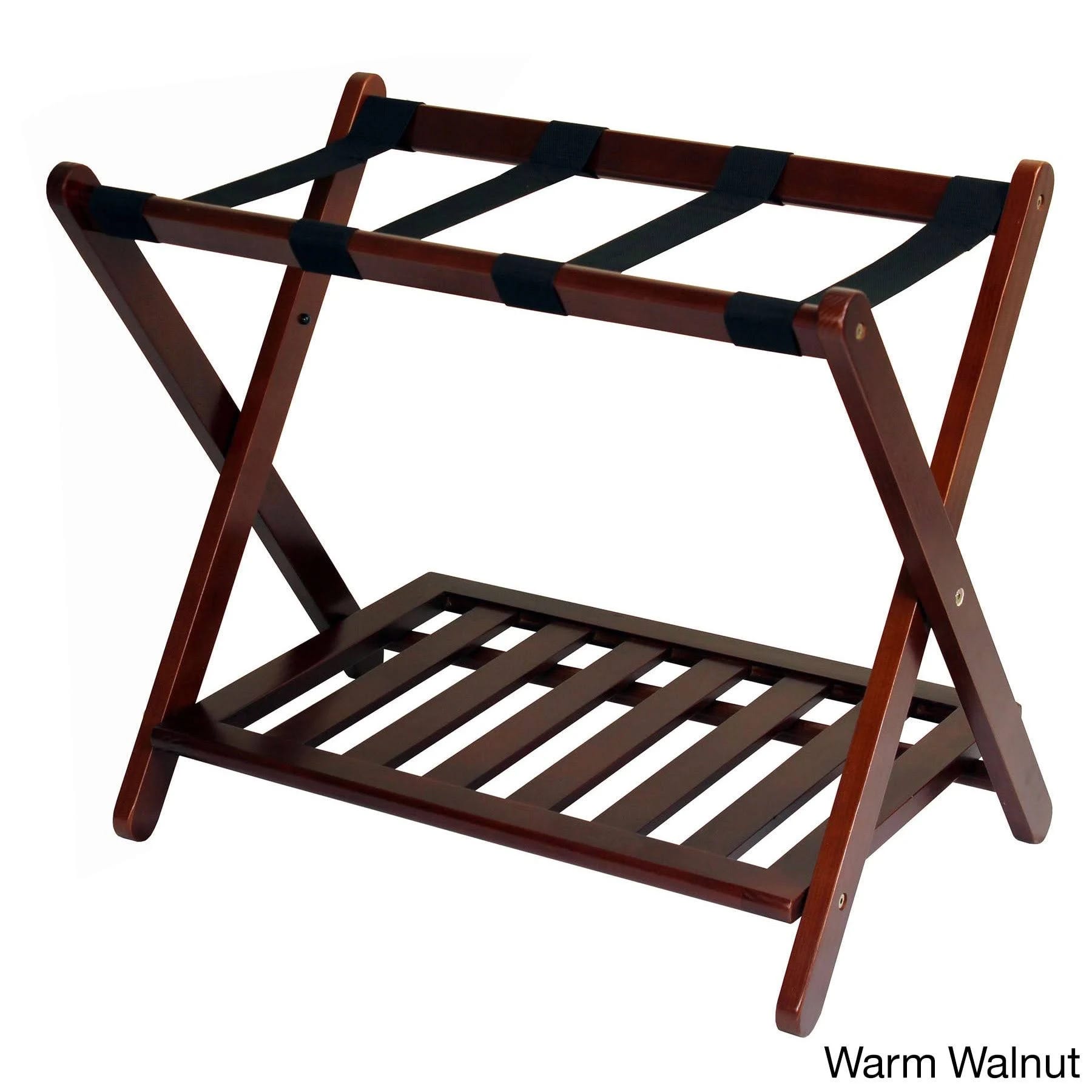 Elegant Walnut Luggage Rack with Shelf | Image