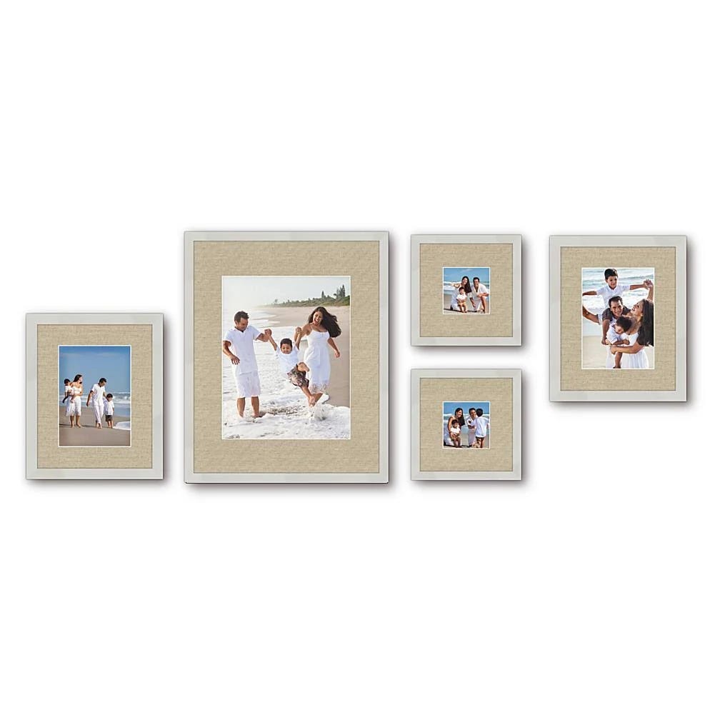 Modern Harvest Collection French White 5-Piece Single Beveled Linen Mat Wall Frames | Image