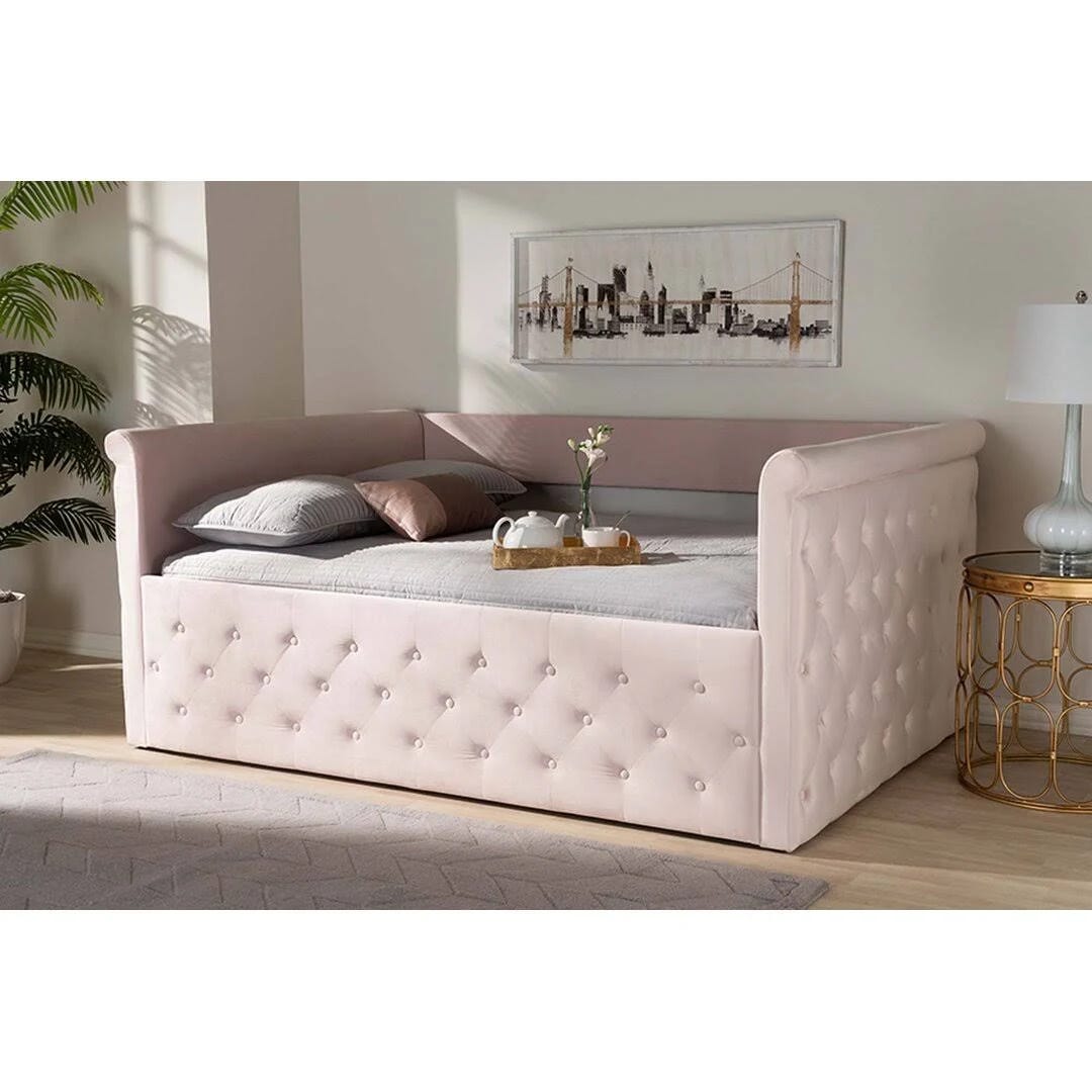 Luxurious Light Pink Velvet Full Daybed | Image