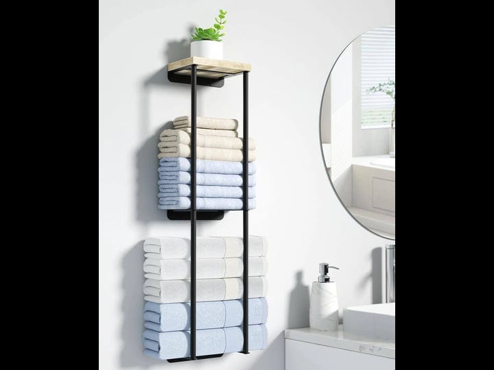 nroech-towel-racks-for-bathroom-2-tier-wall-towel-holder-with-wood-shelf-metal-wall-towel-rack-mount-1