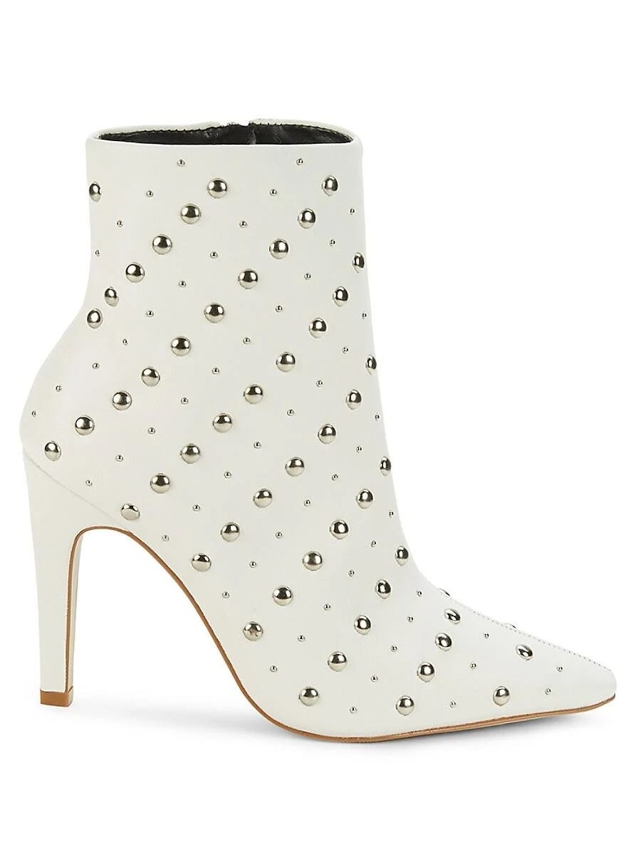 Stylish Studded Leather Booties in White Size 5 | Image