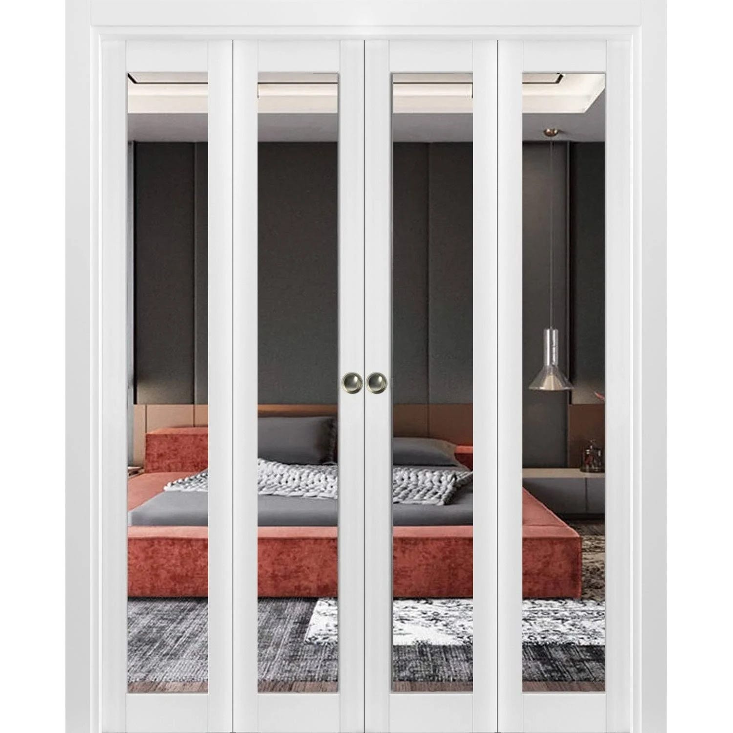 Lucia Mirror Closet Double Bi-Fold Doors with Hardware Set | Image