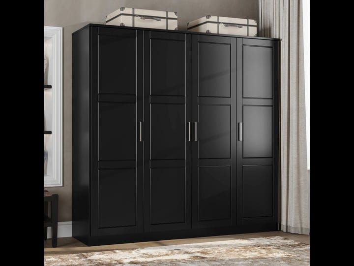 palace-imports-inc-100-solid-wood-cosmo-4-door-wardrobe-with-solid-wood-or-mirrored-doors-black-1