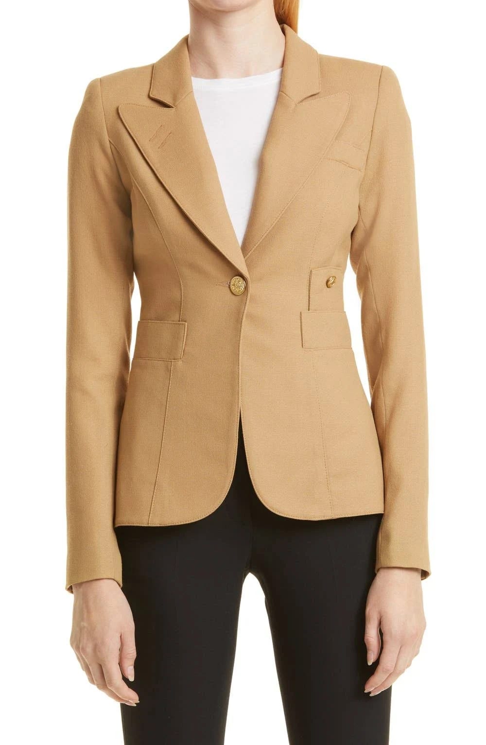 Smythe Classic Duchess Camel Blazer with Exquisite Wool Material and Lined Details | Image