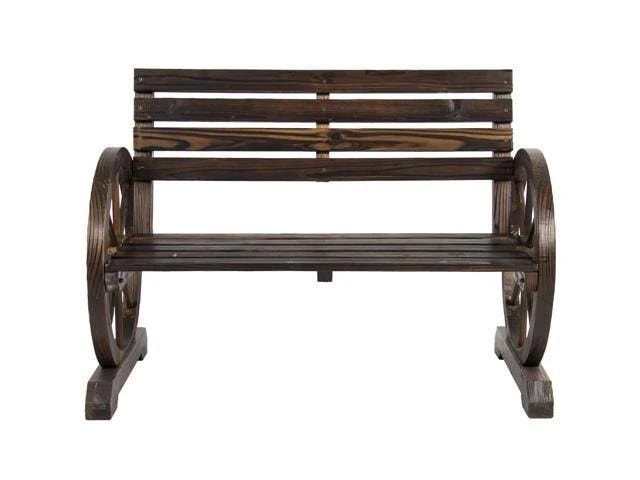 Rustic Wagon Wheel Porch Bench with Country Charm | Image