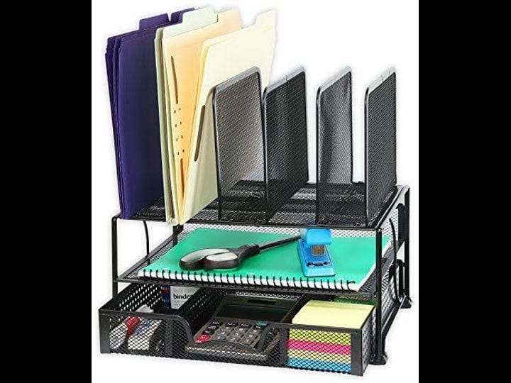 simplehouseware-mesh-desk-organizer-with-sliding-drawer-double-tray-and-5-black-1