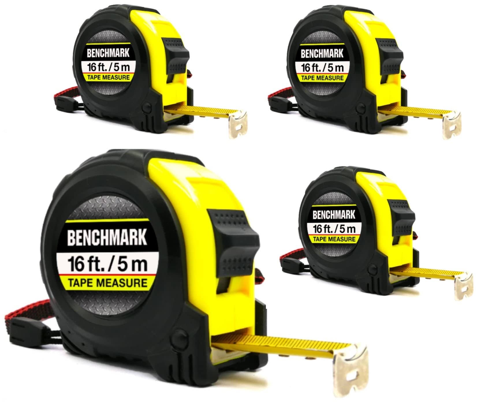 Benchmark 4 Pack HG Series Tape Measures (16 Foot) - Retractable, AutoWind, and Lock | Image