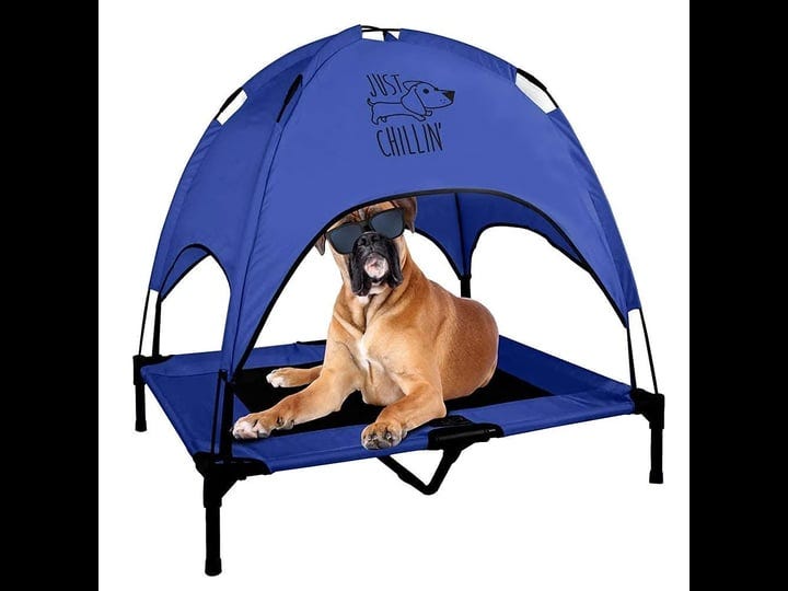 floppy-dawg-just-chillin-dog-bed-cot-with-canopy-blue-36-inches-1