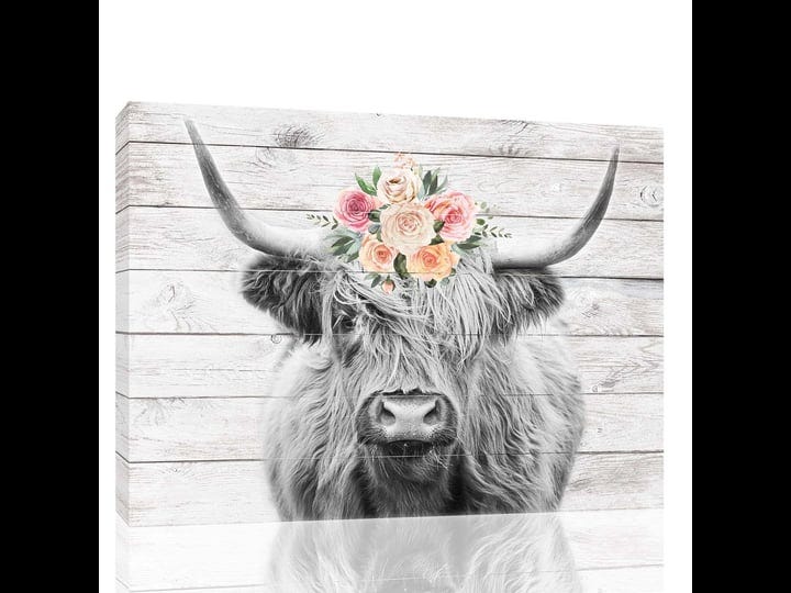 fotric-cow-wall-decor-black-white-highland-cow-headband-flower-canvas-wall-art-farmhouse-bathroom-wa-1