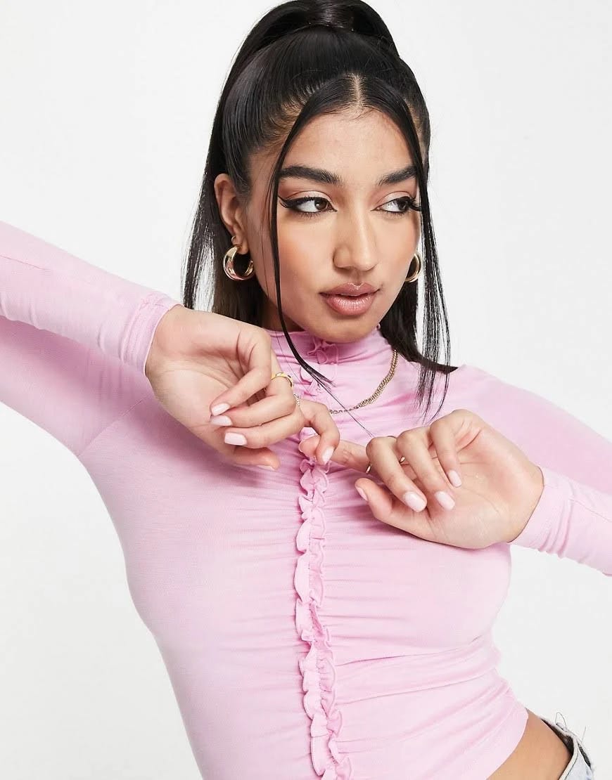 Pink Ruched Funnel Crop Top with Regular Fit | Image