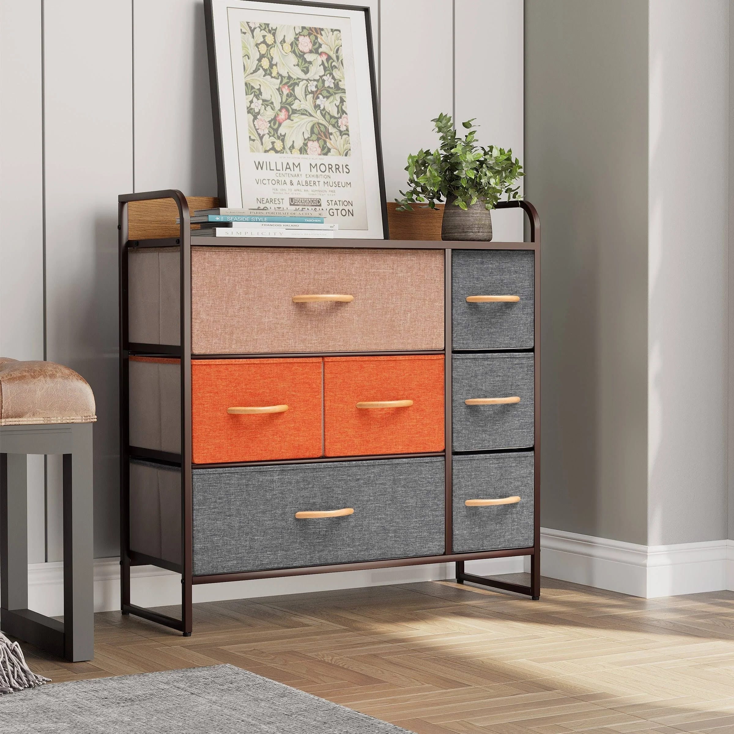 Crestlive 7-Drawer Wide Dresser Storage Cabinet with Classic Fabric Design | Image