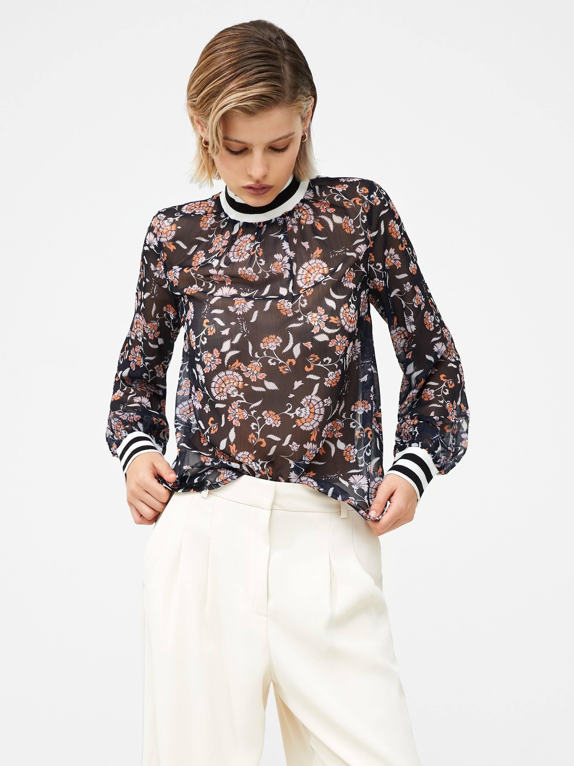 French Connection Floral Print Blouse - Utility Blue Multi | Image