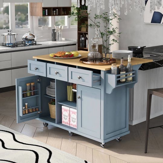 53-in-rubber-wood-drop-leaf-countertop-kitchen-island-on-5-wheels-with-storage-cabinet-and-3-drawers-1