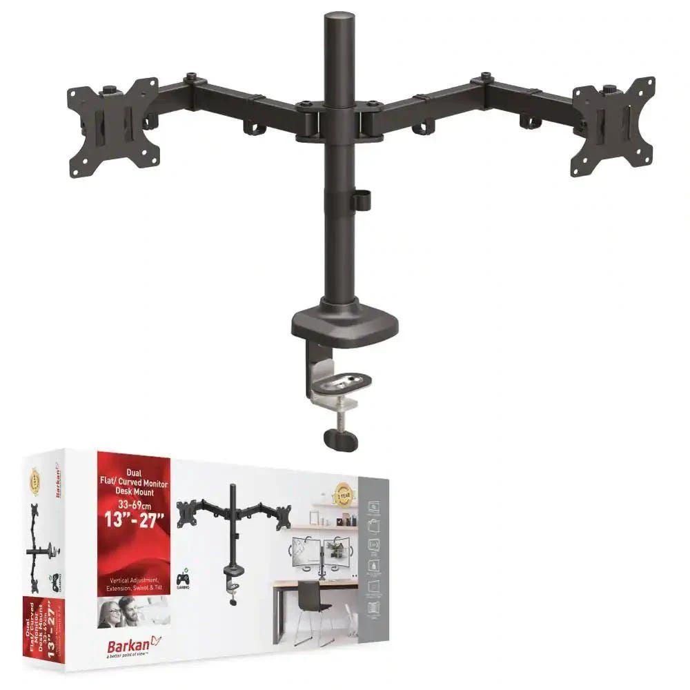 Versatile Dual Monitor Desk Mount for Flat/Curved Screens | Image