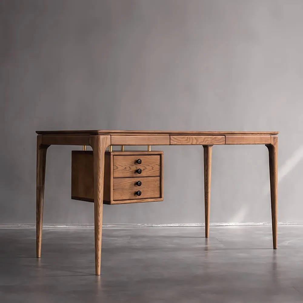 Modern Walnut Ash Home Office Desk with 3 Drawers | Image