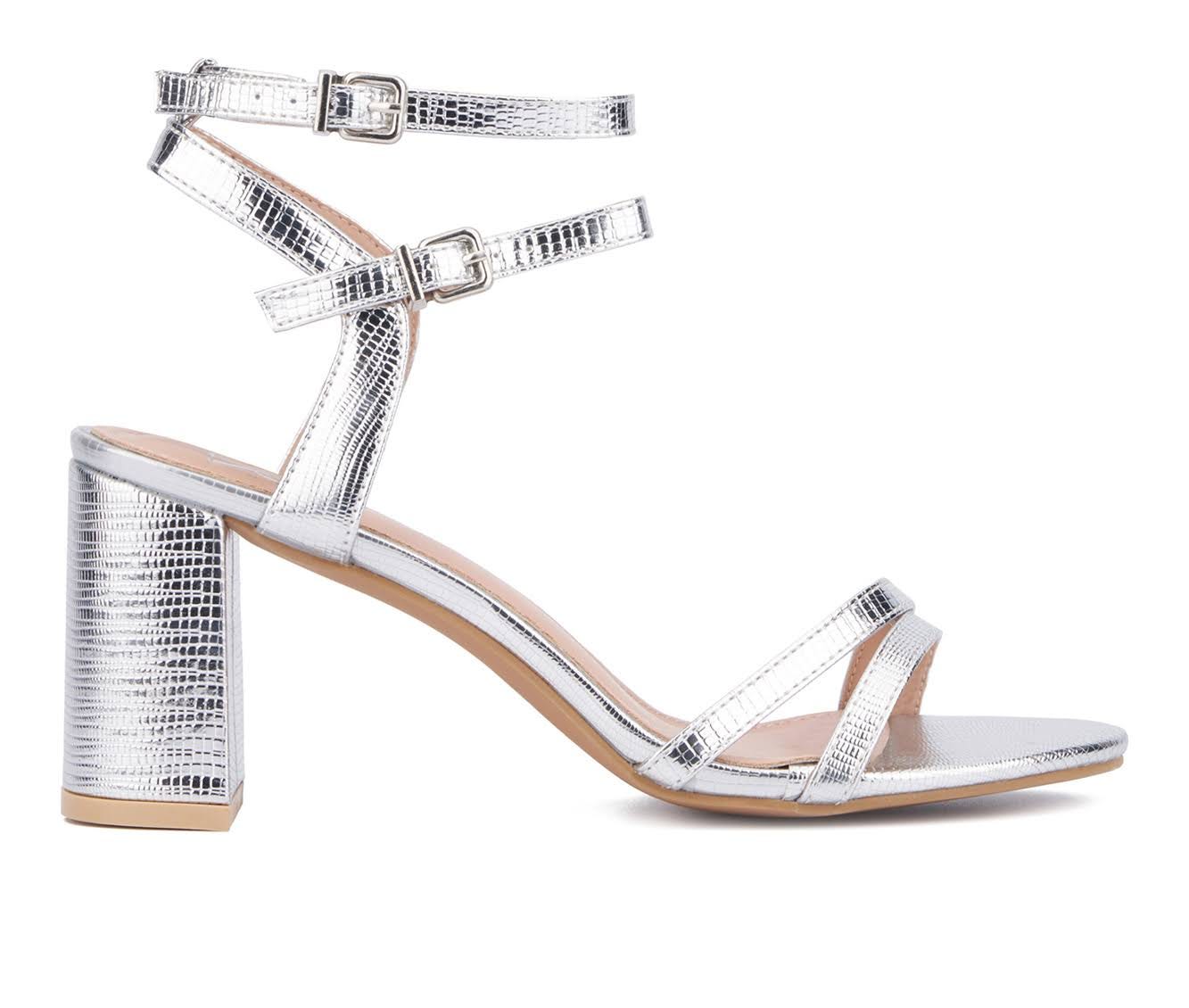 Metallic Silver Heel Sandals for Women Size 11 | Image