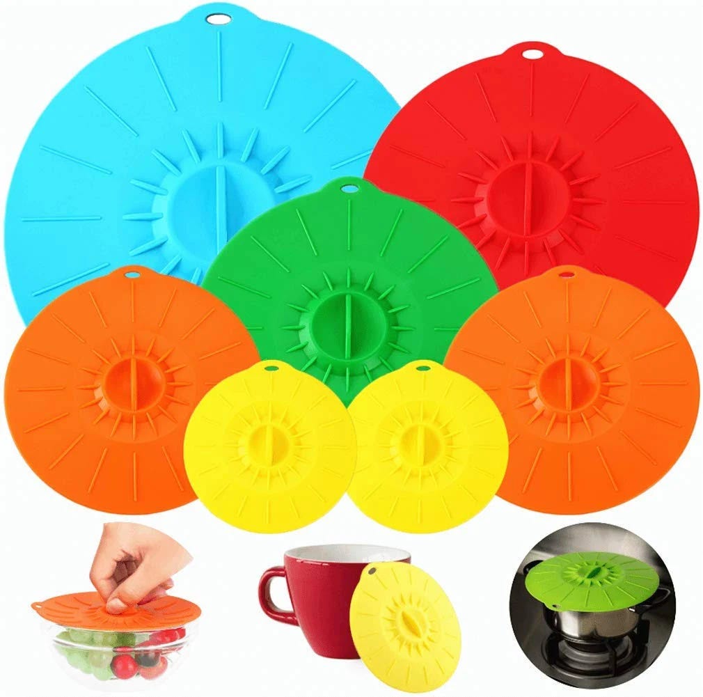 7 Pack Reusable Silicone Lids for Microwave Splatter Protection and Heat Resistance | Image