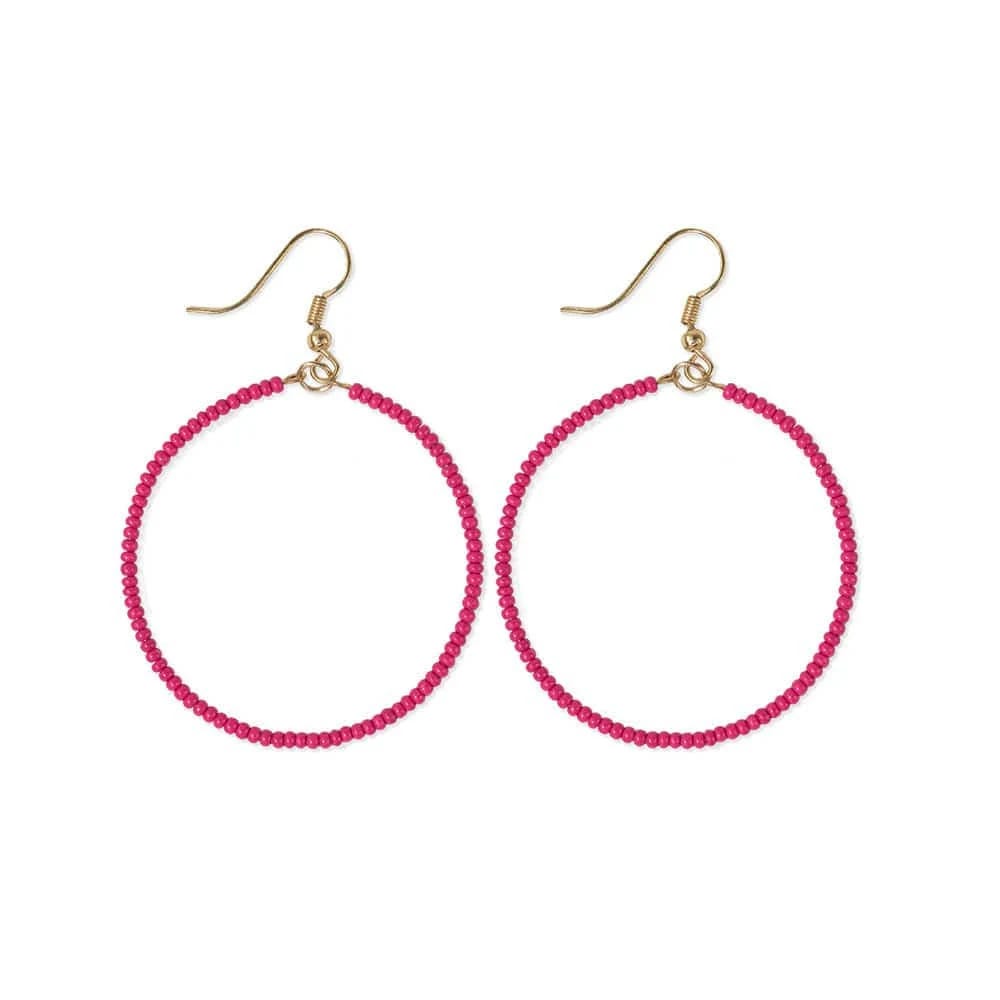 Vibrant Hot Pink Beaded Hoop Earrings by INK+ALLOY | Image