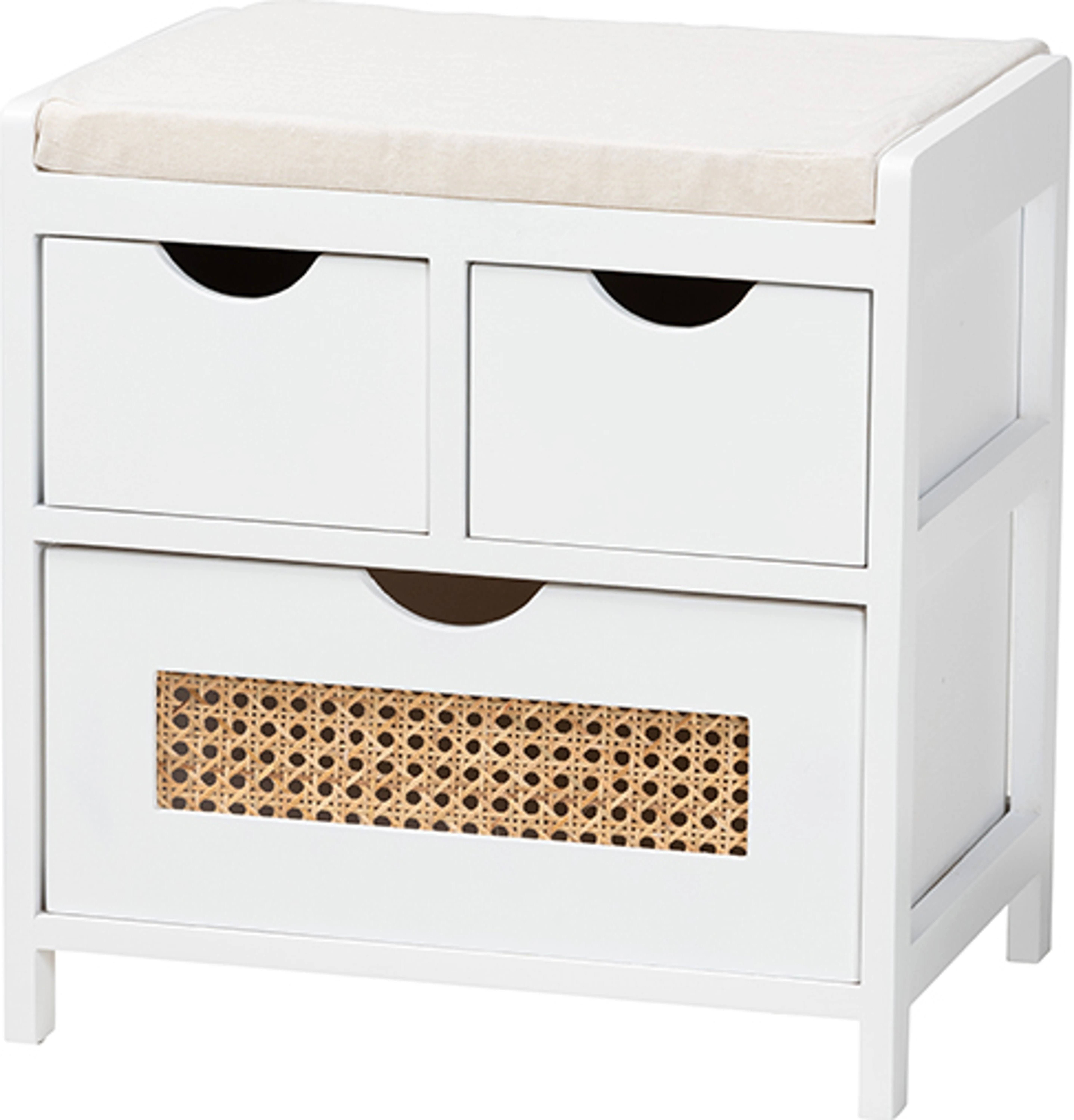 Baxton Studio Bastian Modern Storage Bench with Drawers and Natural Rattan Fabric | Image