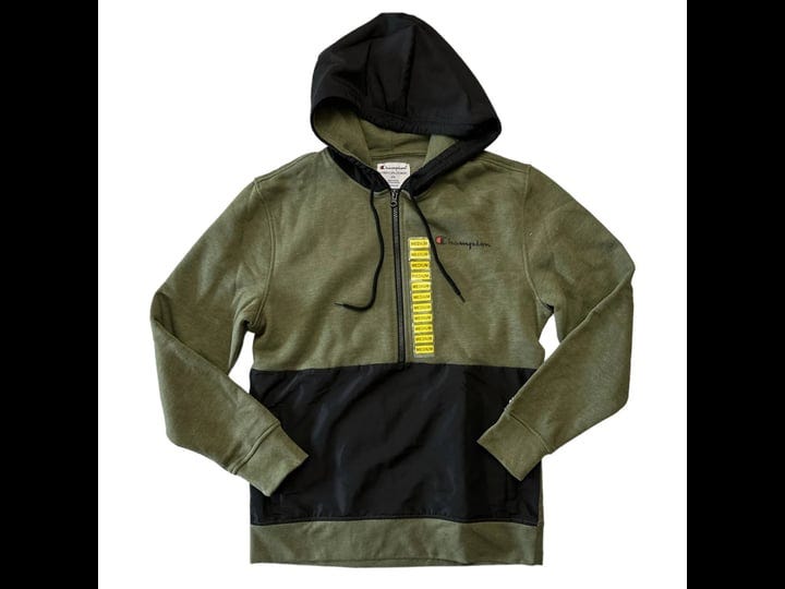 champion-mens-fleece-woven-mix-half-zip-two-tone-hoodie-cargo-olive-heather-m-1