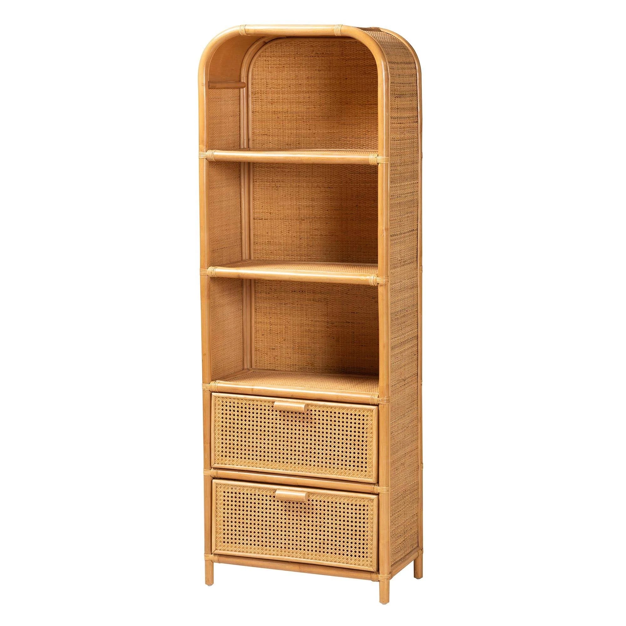Elegant Rattan 2-Drawer Bookcase for Bohemian Style Decor | Image