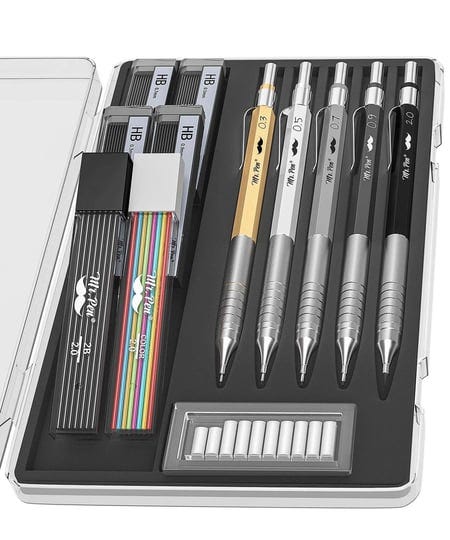 mr-pen-metal-mechanical-pencil-set-with-leads-and-eraser-refills-5-sizes-0-3-0-5-0-7-0-9-and-2-milli-1